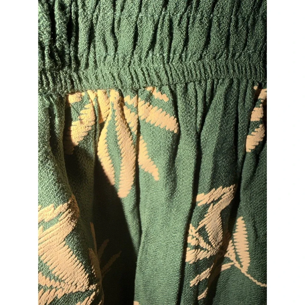 Polagram Olive Green Smocked Leaf Print Maxi Dress Flutter Sleeve L PSD3944-S - Picture 8 of 10